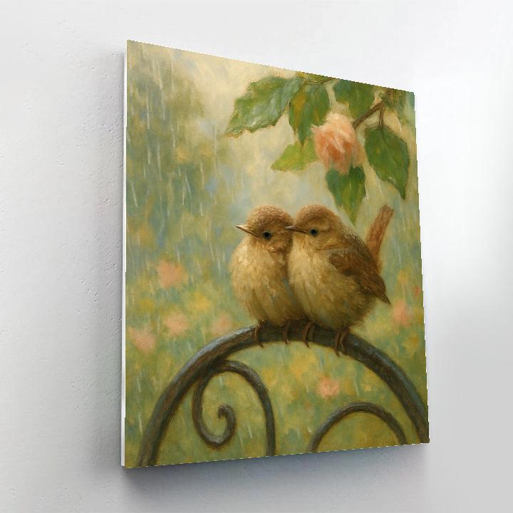 Gentle Rain Wrens On The Garden Gate painting number kit