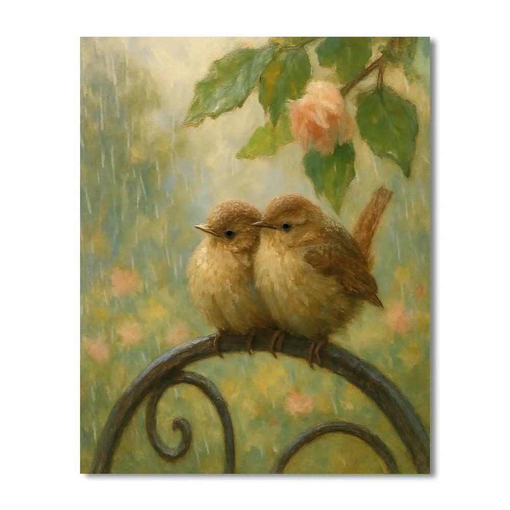 Gentle Rain Wrens On The Garden Gate painting number kit