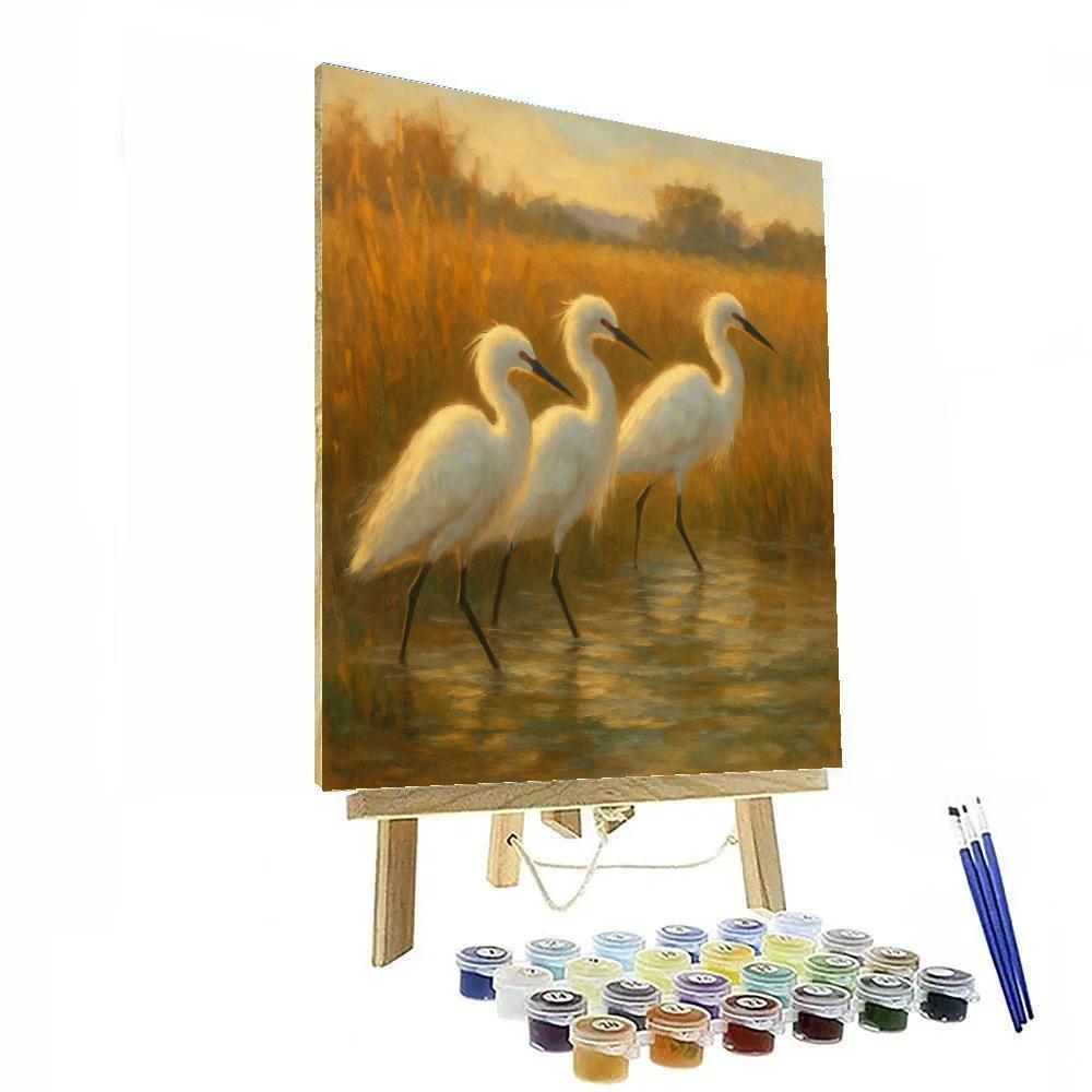 Sunlit Marsh Egrets Among The Reeds Paint by numbers art