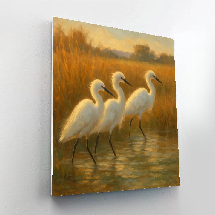 Sunlit Marsh Egrets Among The Reeds Paint by numbers art