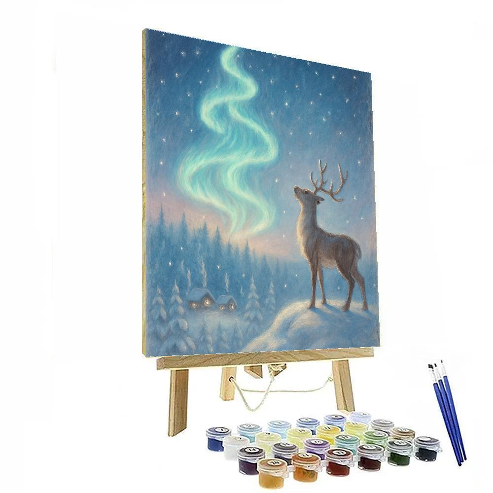 Reindeer Stargazing Over Frosted Pines paint by color