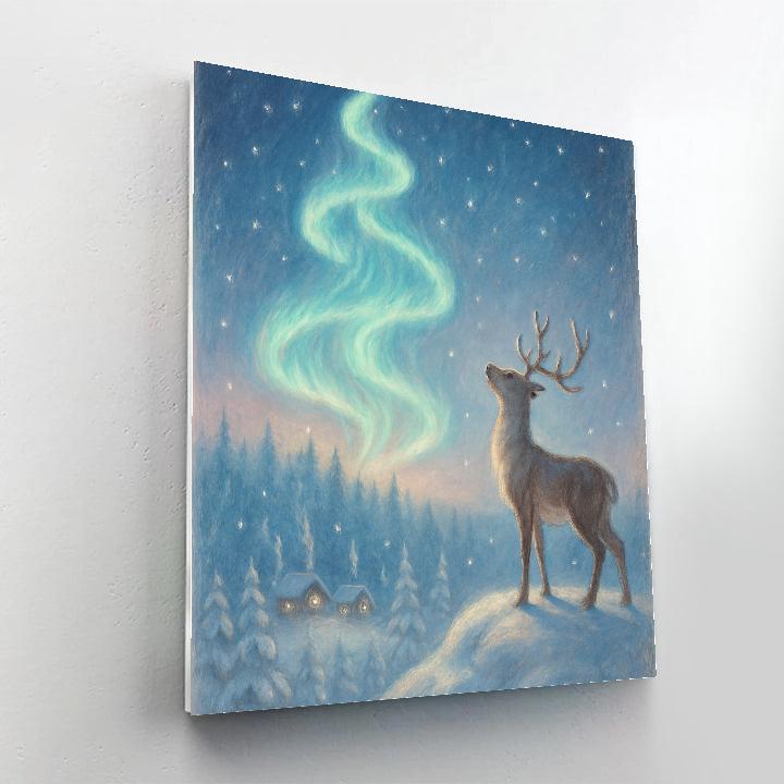 Reindeer Stargazing Over Frosted Pines paint by color