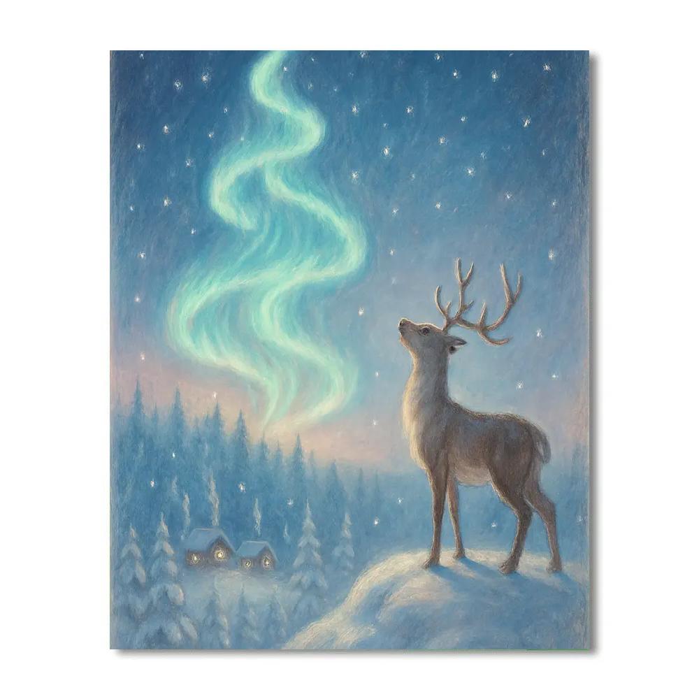 Reindeer Stargazing Over Frosted Pines paint by color