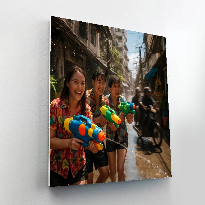 Songkran Water Fight Alley In Bangkok Paint by numbers kits
