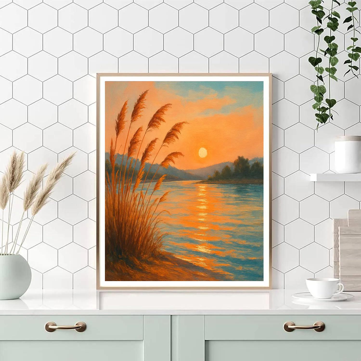 Golden Reeds At Sunset Cove Numbered painting kits