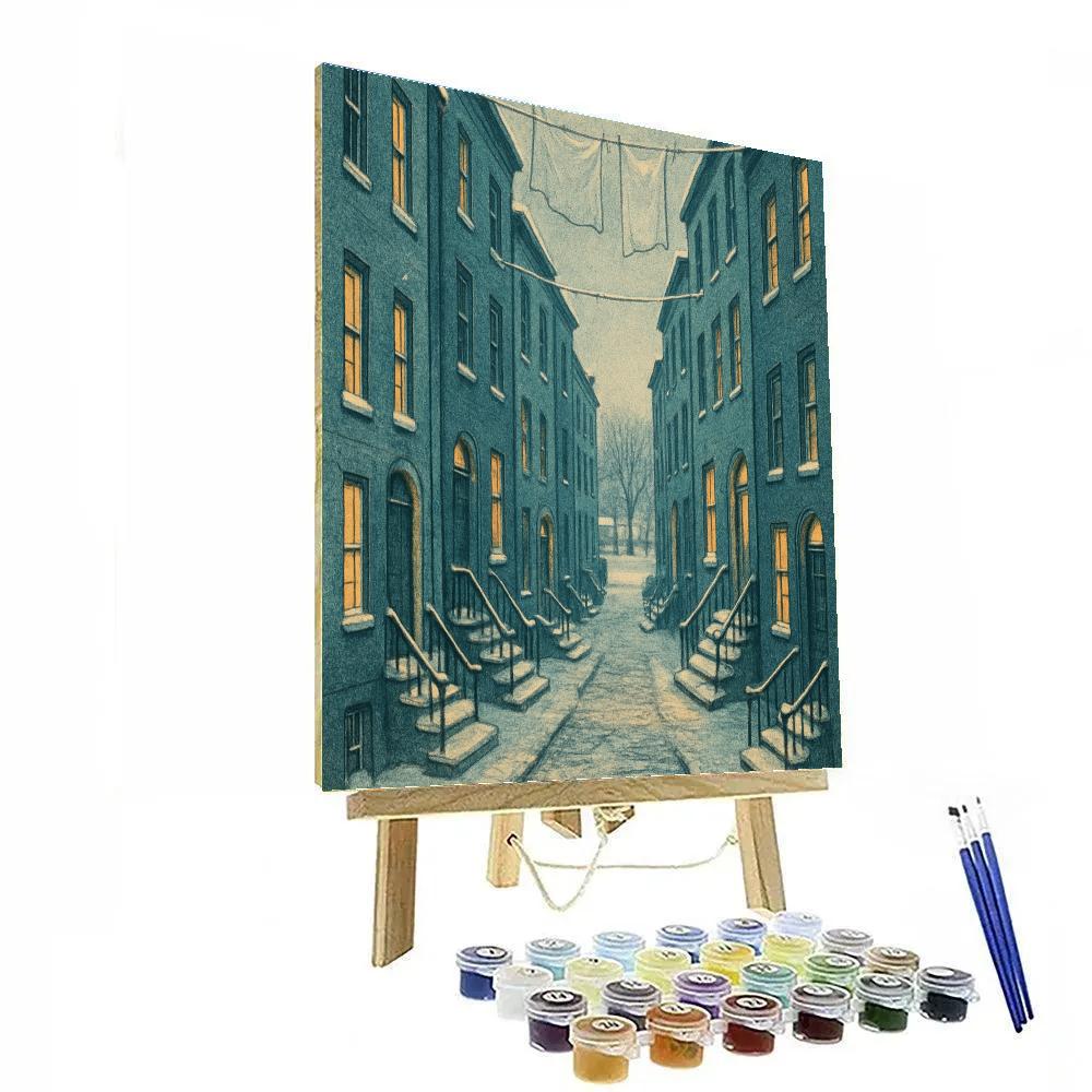 Snowy Alley Of Blue Townhouses paint by numbers