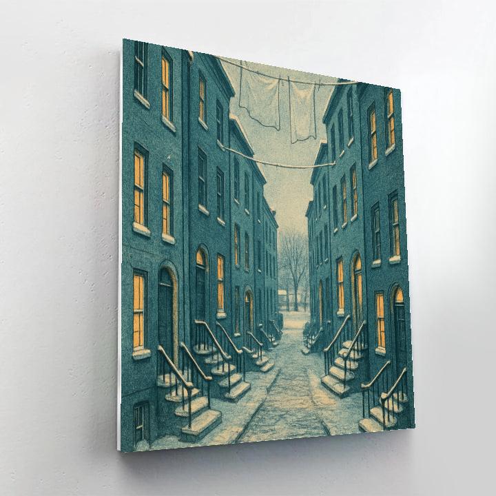 Snowy Alley Of Blue Townhouses paint by numbers