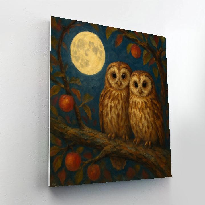 Night Orchard Owls Beneath The Harvest Moon Number painting