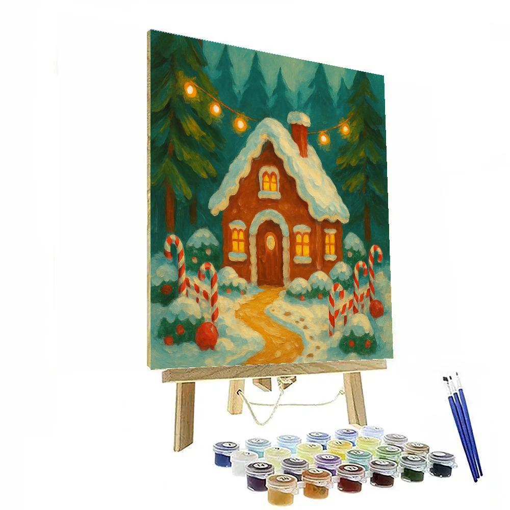 Gingerbread Cottage In Enchanted Forest painting number kit
