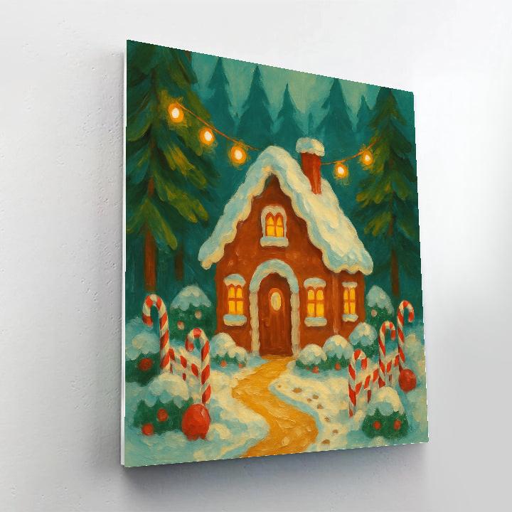 Gingerbread Cottage In Enchanted Forest painting number kit
