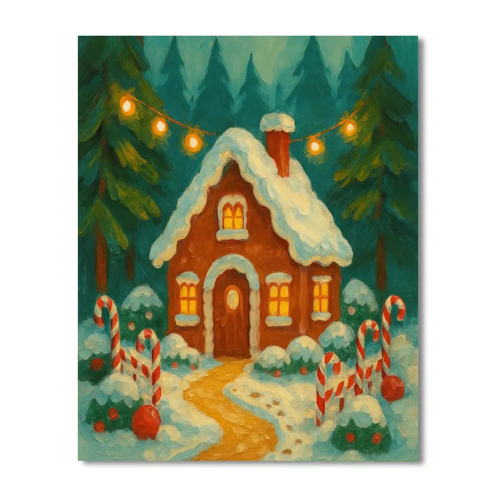 Gingerbread Cottage In Enchanted Forest painting number kit