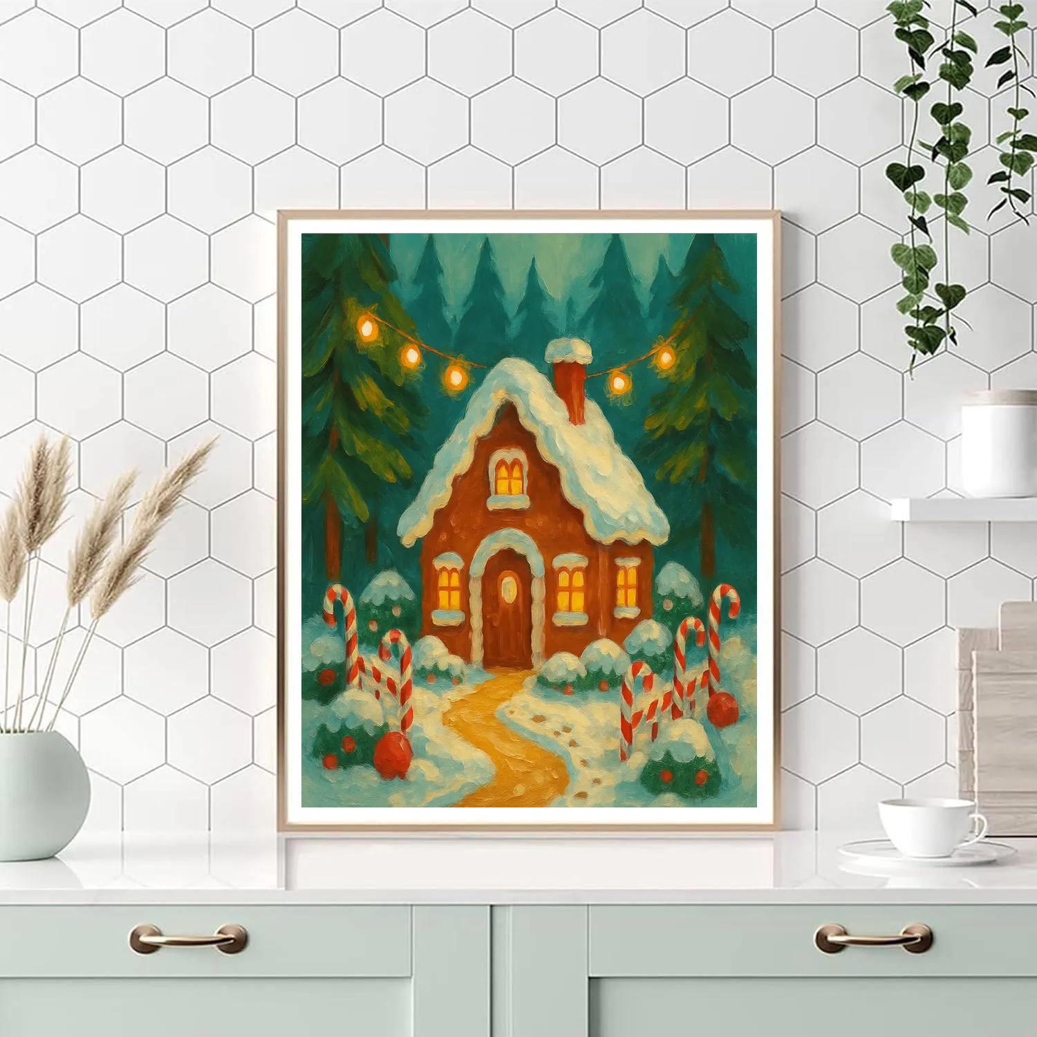 Gingerbread Cottage In Enchanted Forest painting number kit