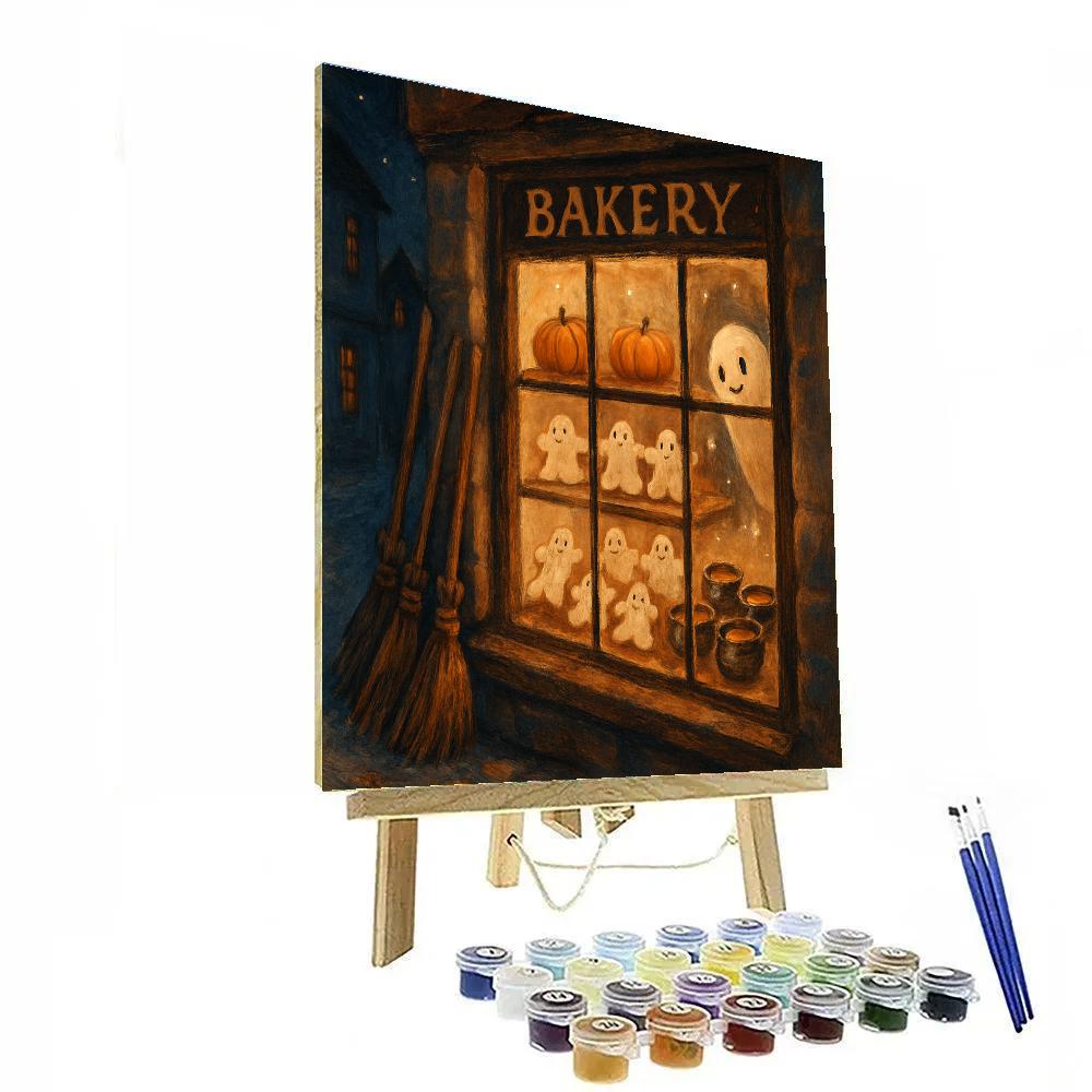 Midnight Broomstick Bakery Window paint by numbers