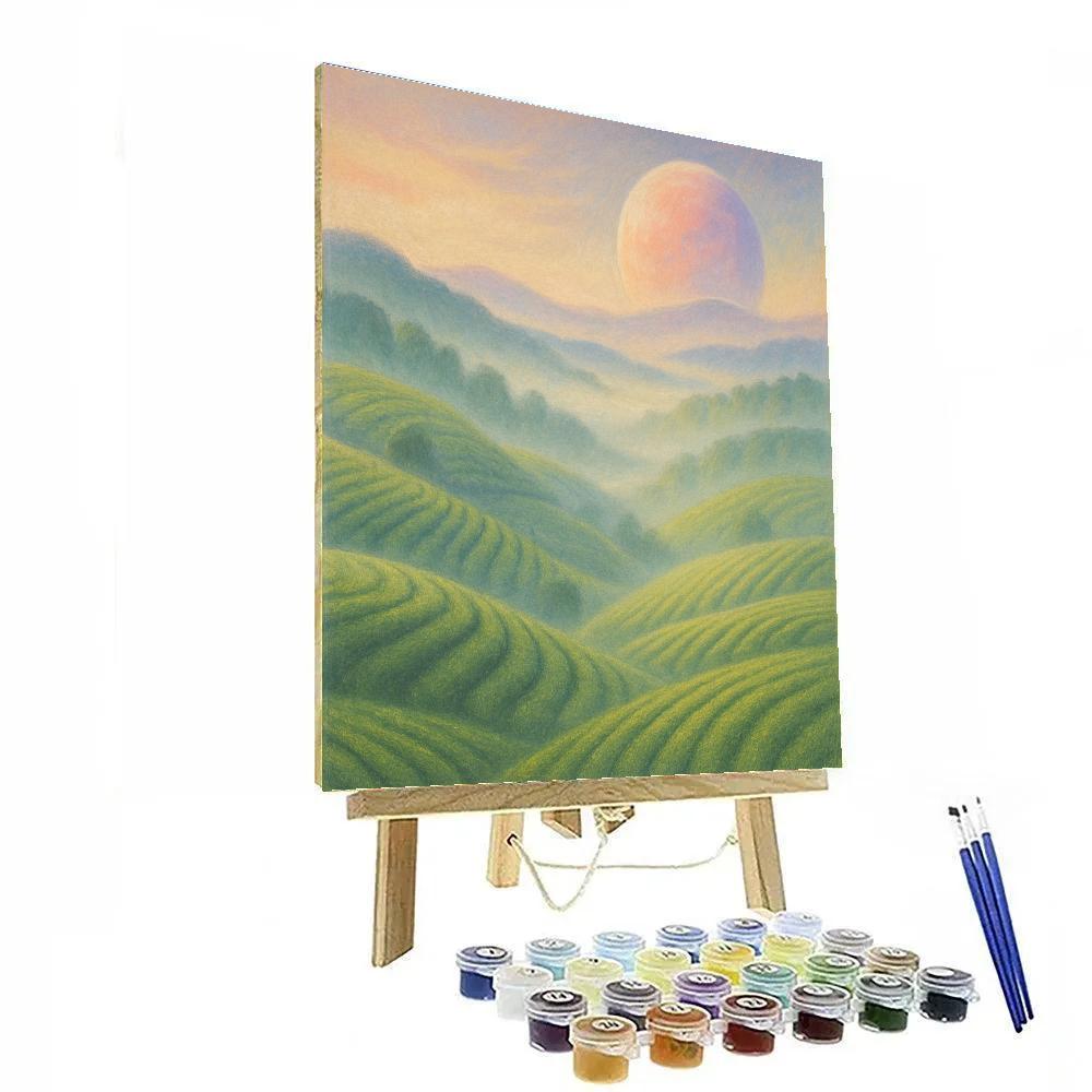 Planet Rise Over Misty Tea Hills painting number kit