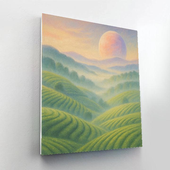 Planet Rise Over Misty Tea Hills painting number kit