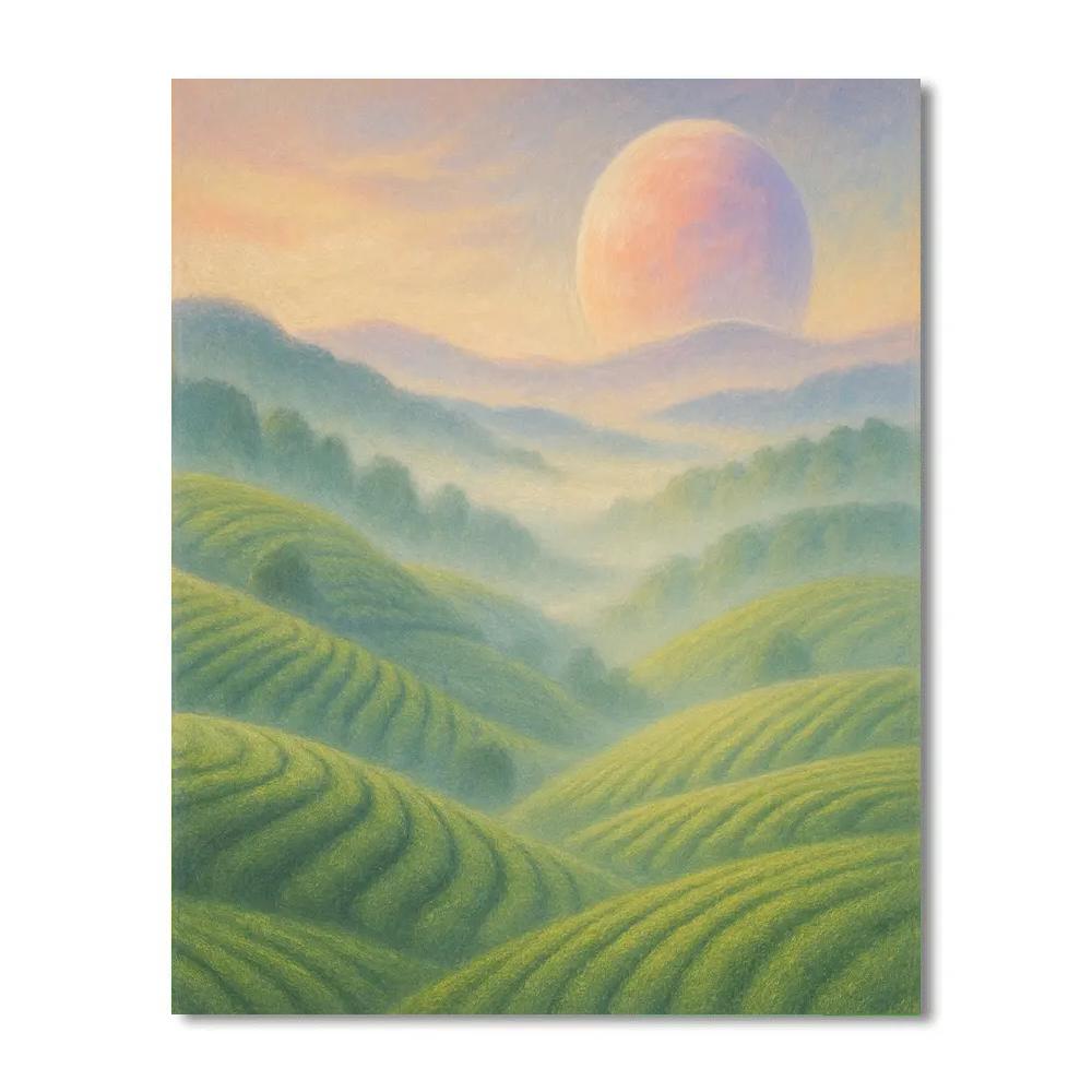 Planet Rise Over Misty Tea Hills painting number kit