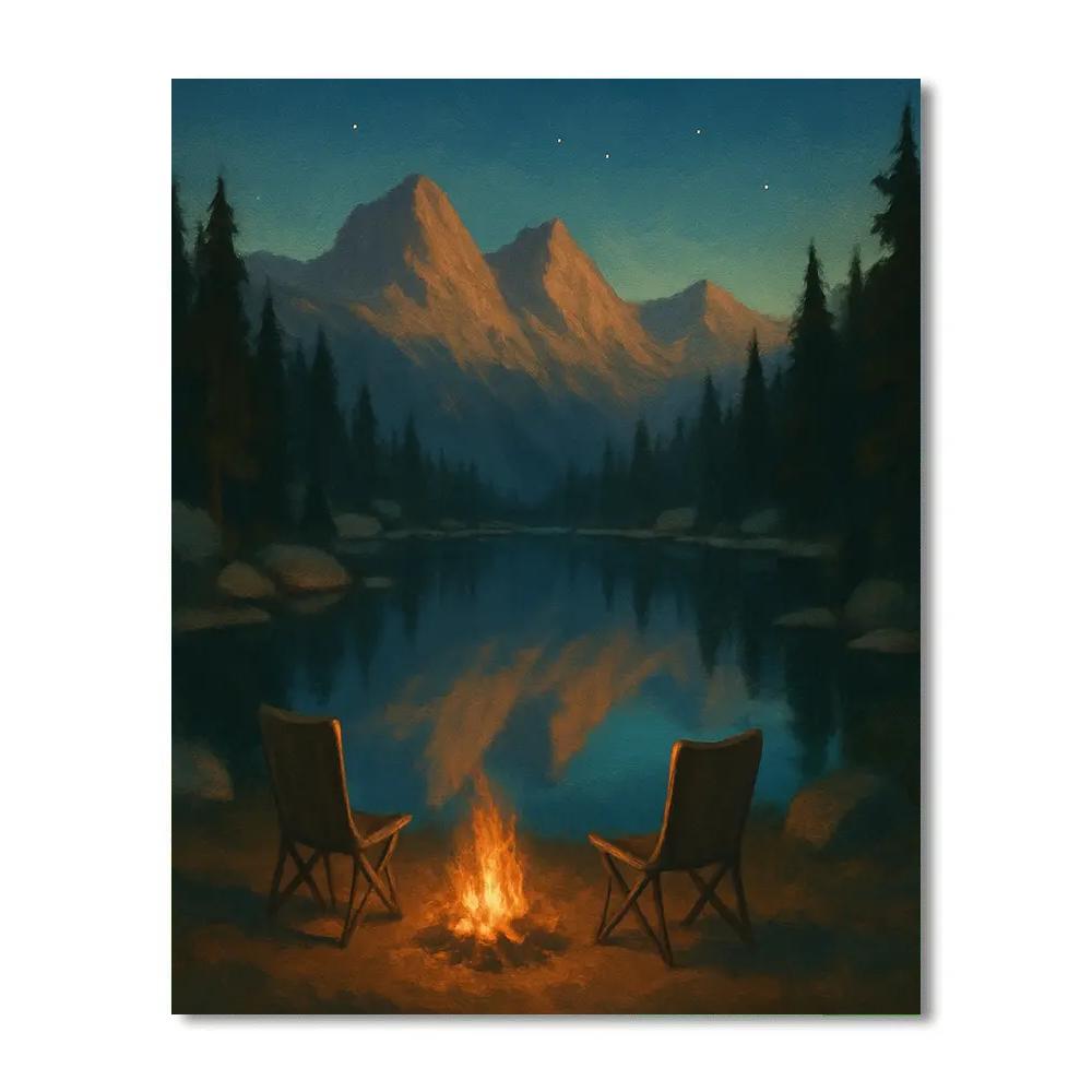 Evening Campfire By Mirror Lake paint by color