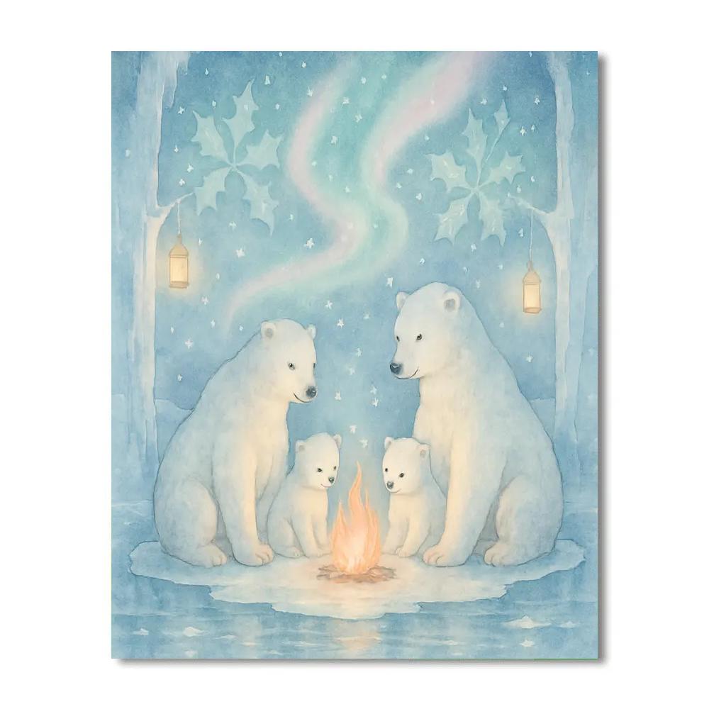Polar Bears Around The Christmas Bonfire Painting by numbers kit