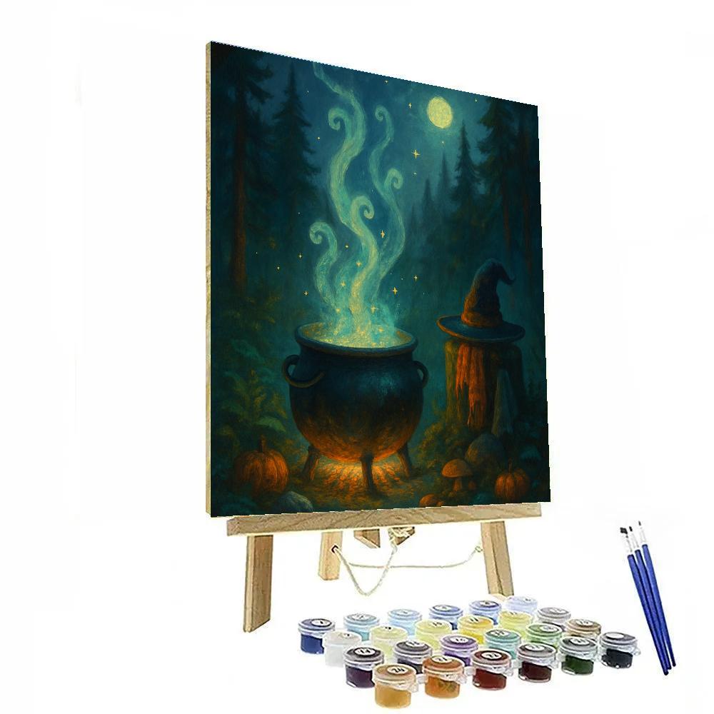 Starlit Cauldron In The Forest Clearing paint by number