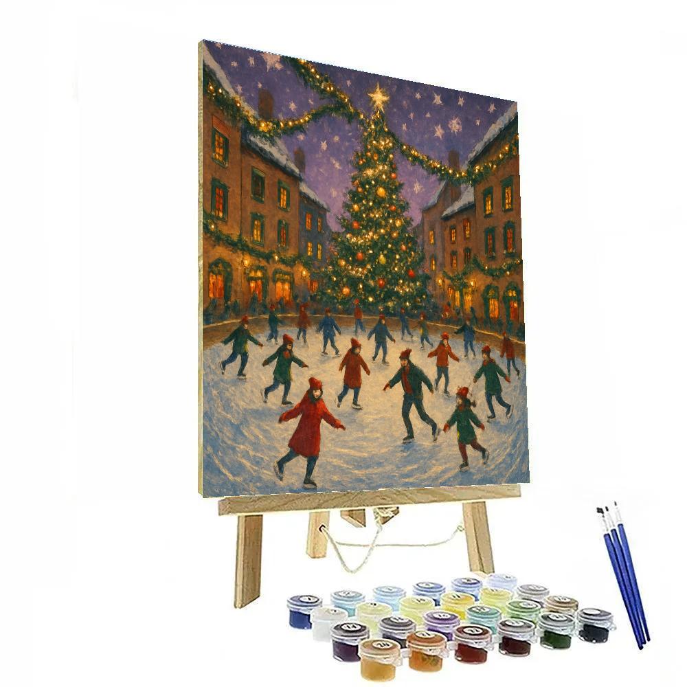 Town Square Skating Under Golden Garland Paint by numbers kits