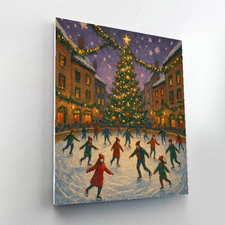 Town Square Skating Under Golden Garland Paint by numbers kits
