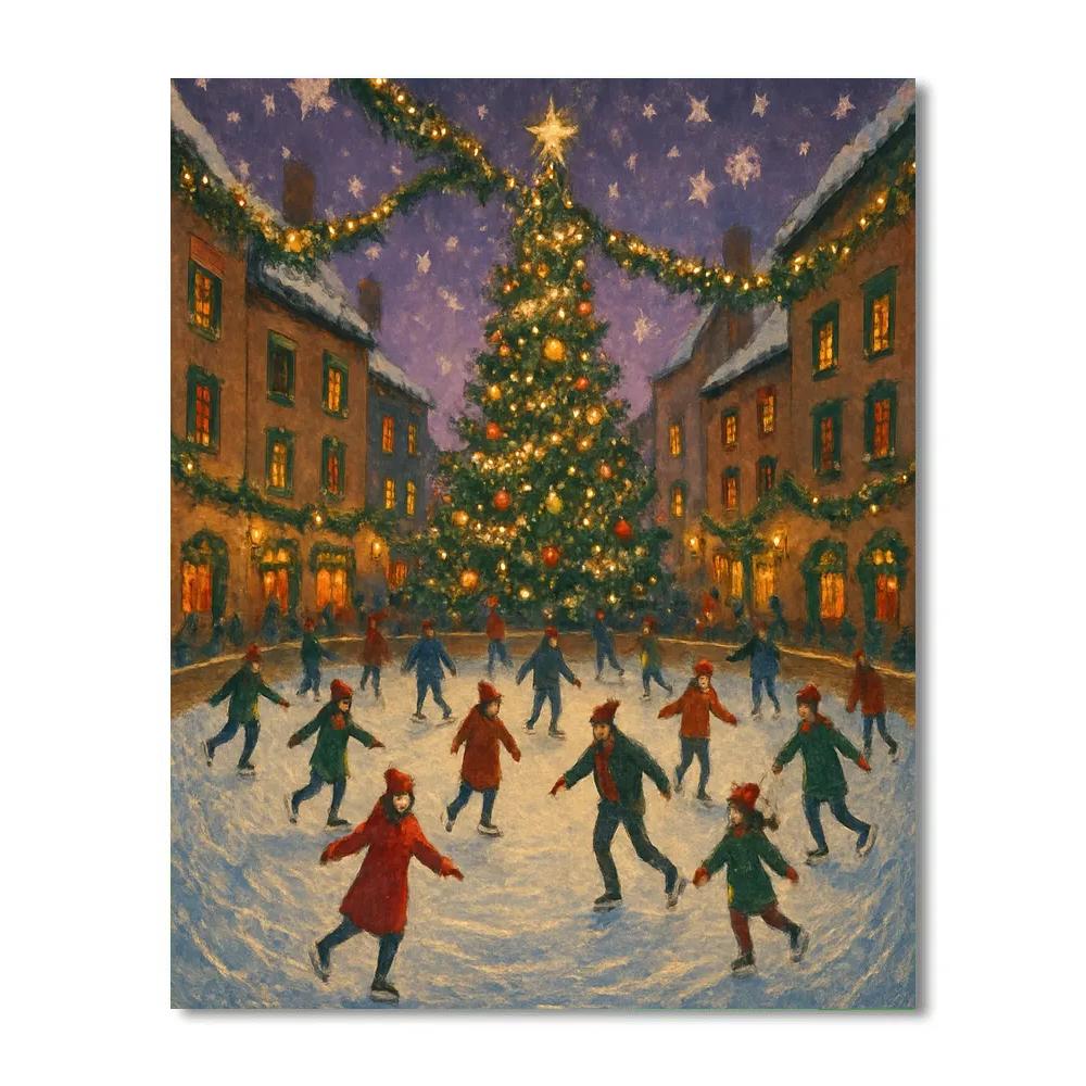Town Square Skating Under Golden Garland Paint by numbers kits