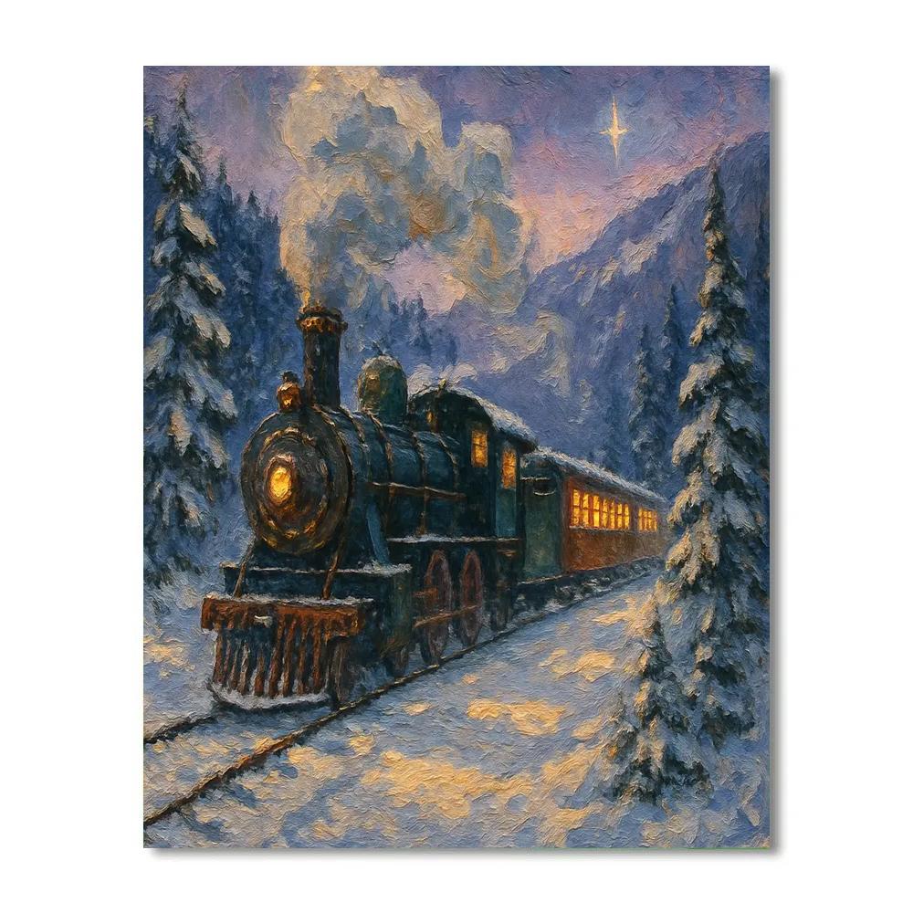 Christmas Train Through Snowy Valley paint by numbers