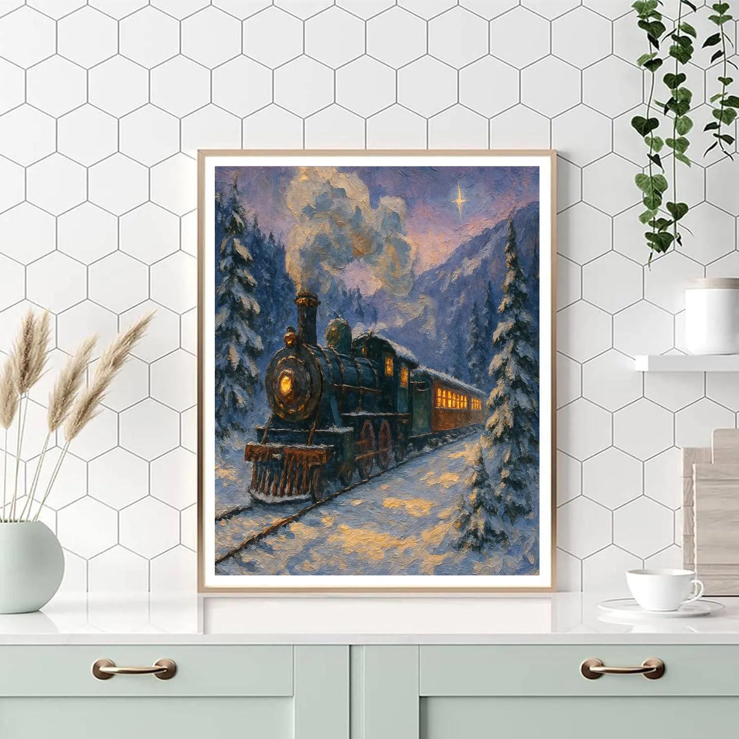 Christmas Train Through Snowy Valley paint by numbers
