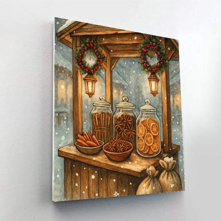 Frosty Market Stall Of Winter Spices Numbered painting kits