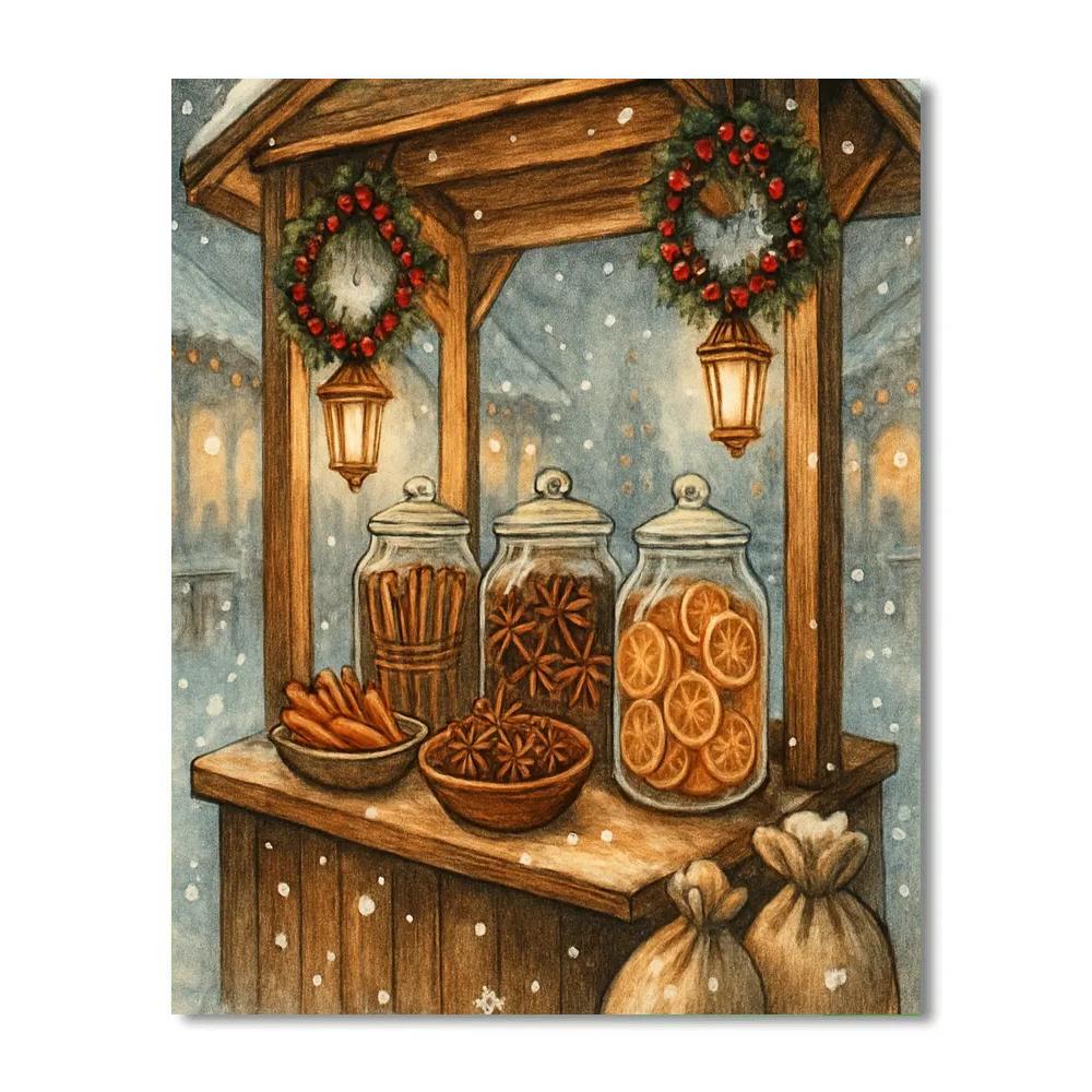 Frosty Market Stall Of Winter Spices Numbered painting kits
