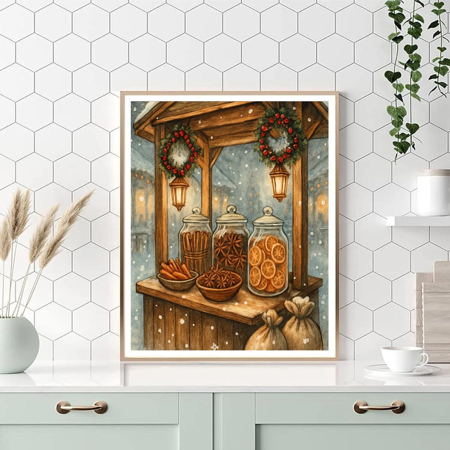 Frosty Market Stall Of Winter Spices Numbered painting kits