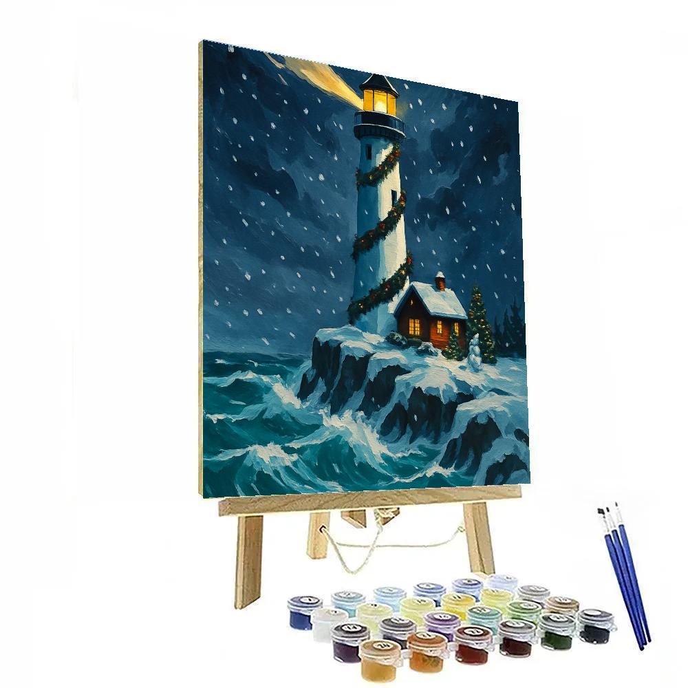 Christmas Lighthouse On Icy Cliffs paint by numbers