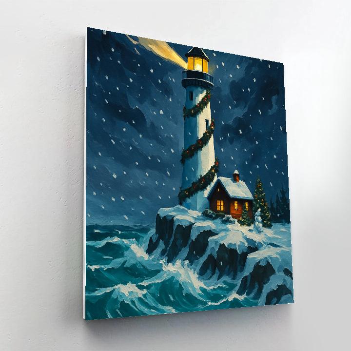 Christmas Lighthouse On Icy Cliffs paint by numbers