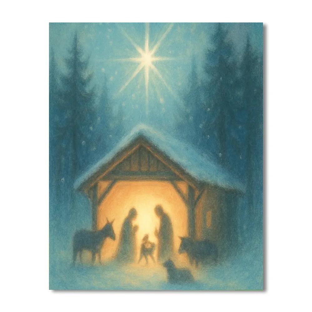 Starlit Nativity In Snowy Clearing painting number kit