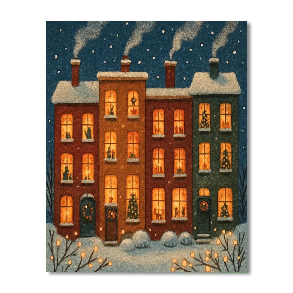 Snowy Townhouse Windows Of Wonder DIY paint by numbers