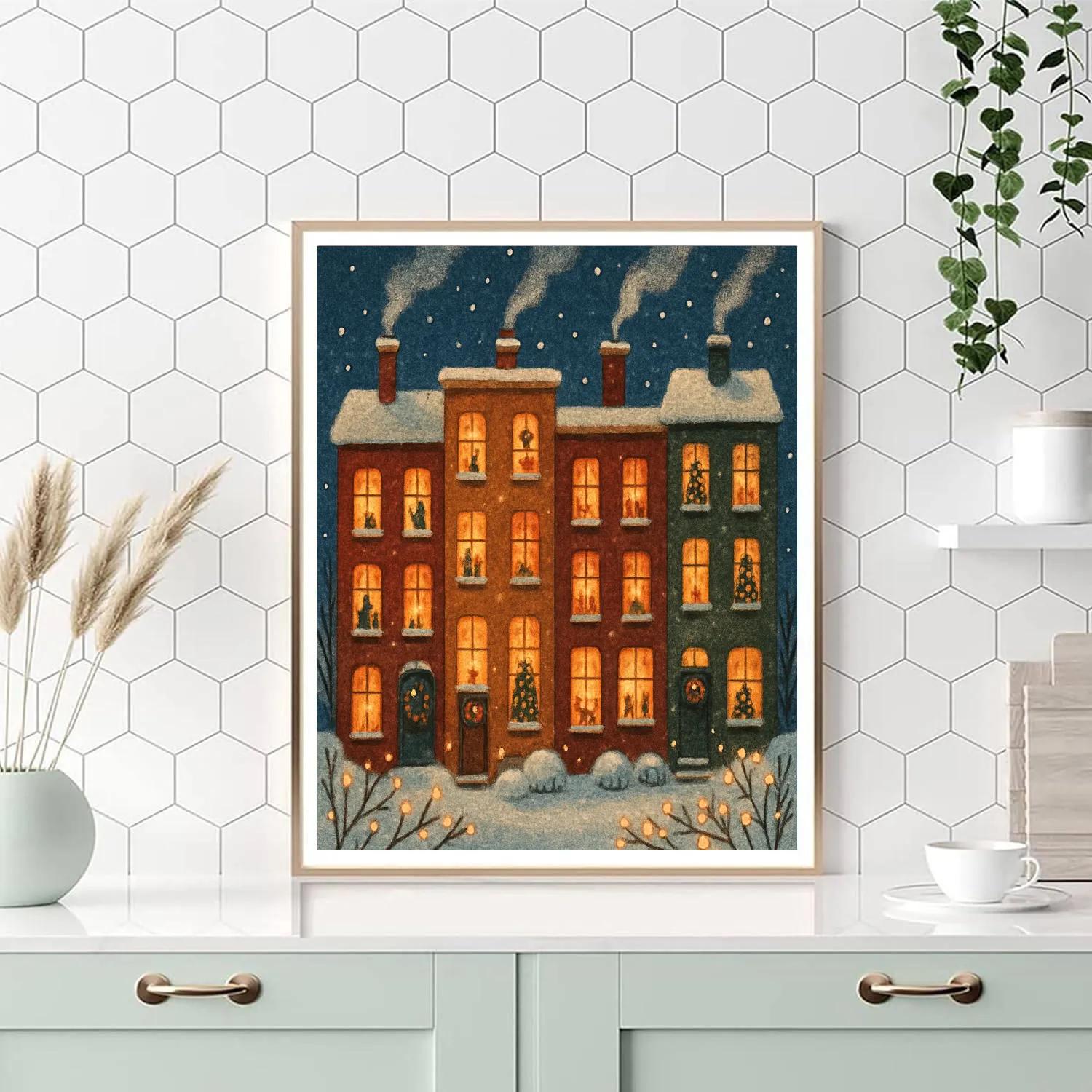 Snowy Townhouse Windows Of Wonder DIY paint by numbers