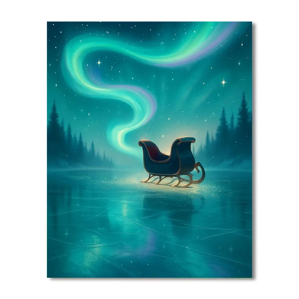 Aurora Sleigh Above Frozen Lake Numbered painting kits