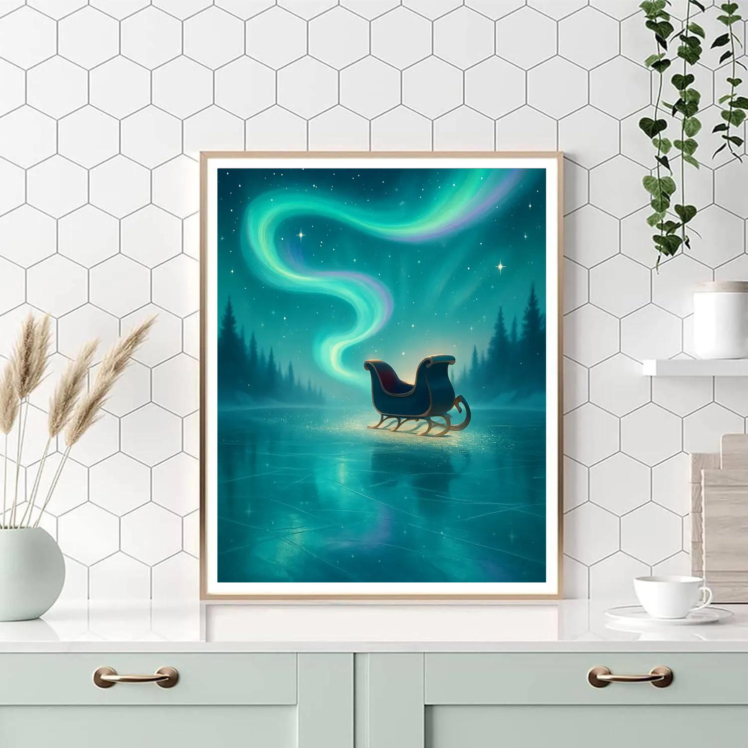 Aurora Sleigh Above Frozen Lake Numbered painting kits