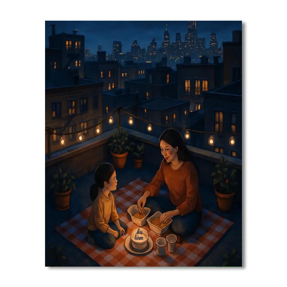 City Rooftop Mothers Day Picnic painting number kit
