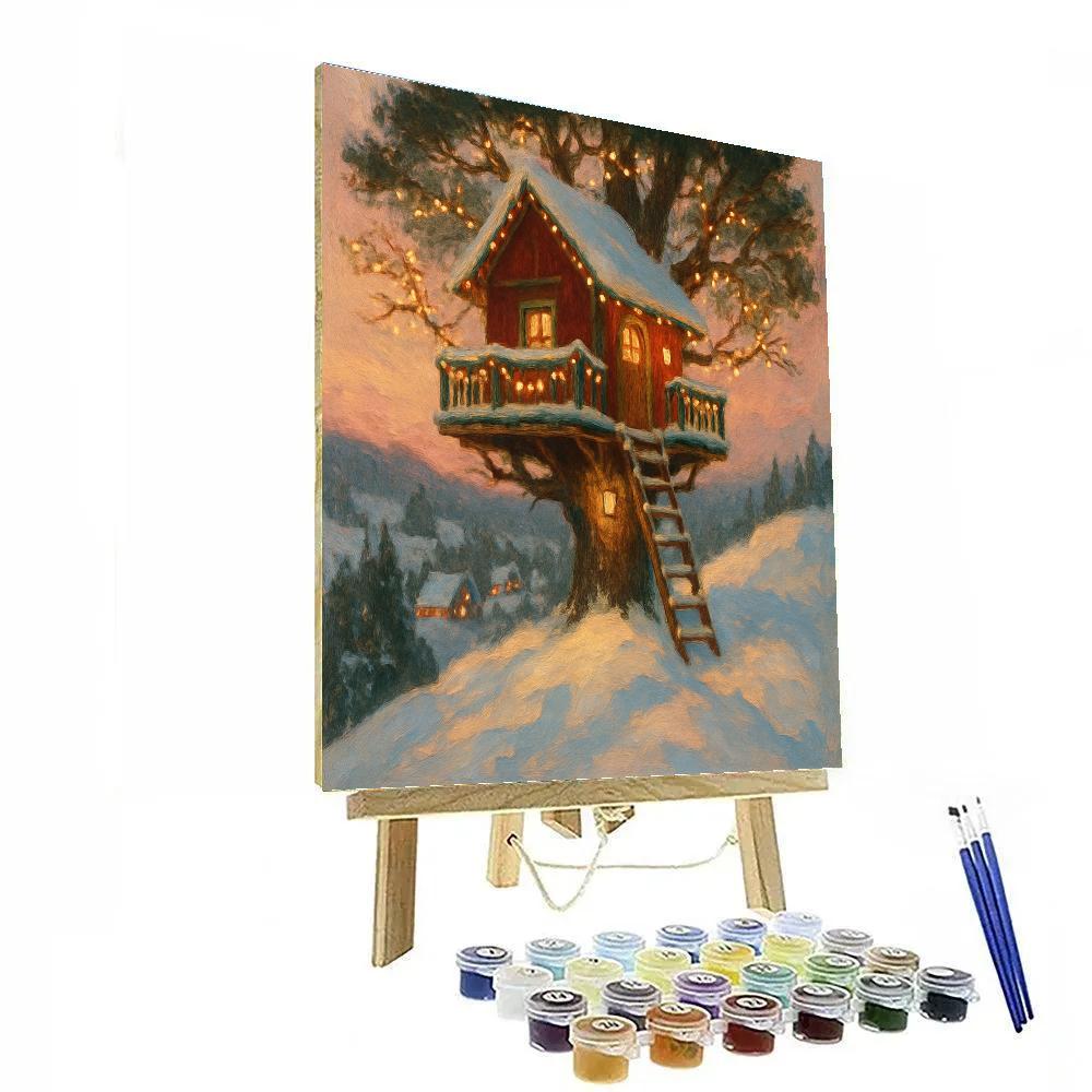 Cozy Treehouse On Winter Hill Paint by numbers kits