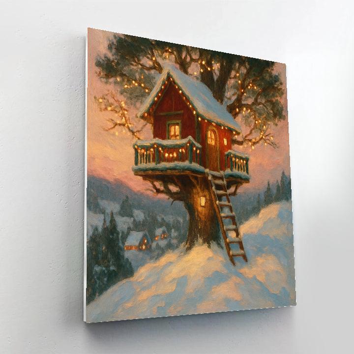 Cozy Treehouse On Winter Hill Paint by numbers kits