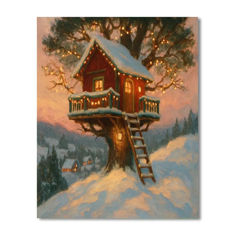 Cozy Treehouse On Winter Hill Paint by numbers kits