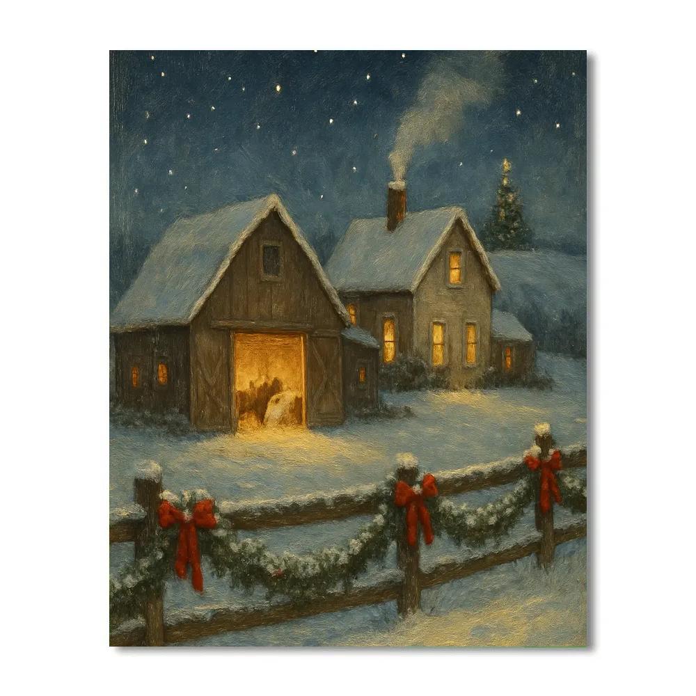 Christmas Farmyard Under Starry Frost DIY paint by numbers