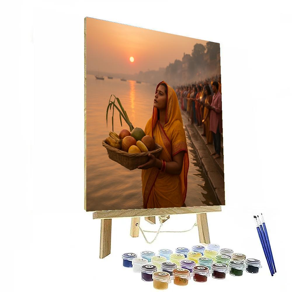 Chhath Puja At Sunrise On Ganga Ghat Number painting