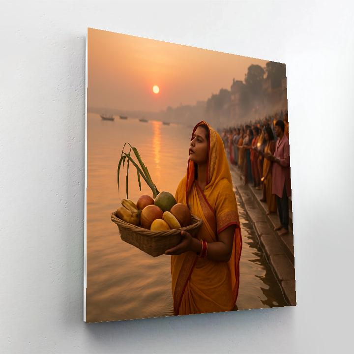 Chhath Puja At Sunrise On Ganga Ghat Number painting