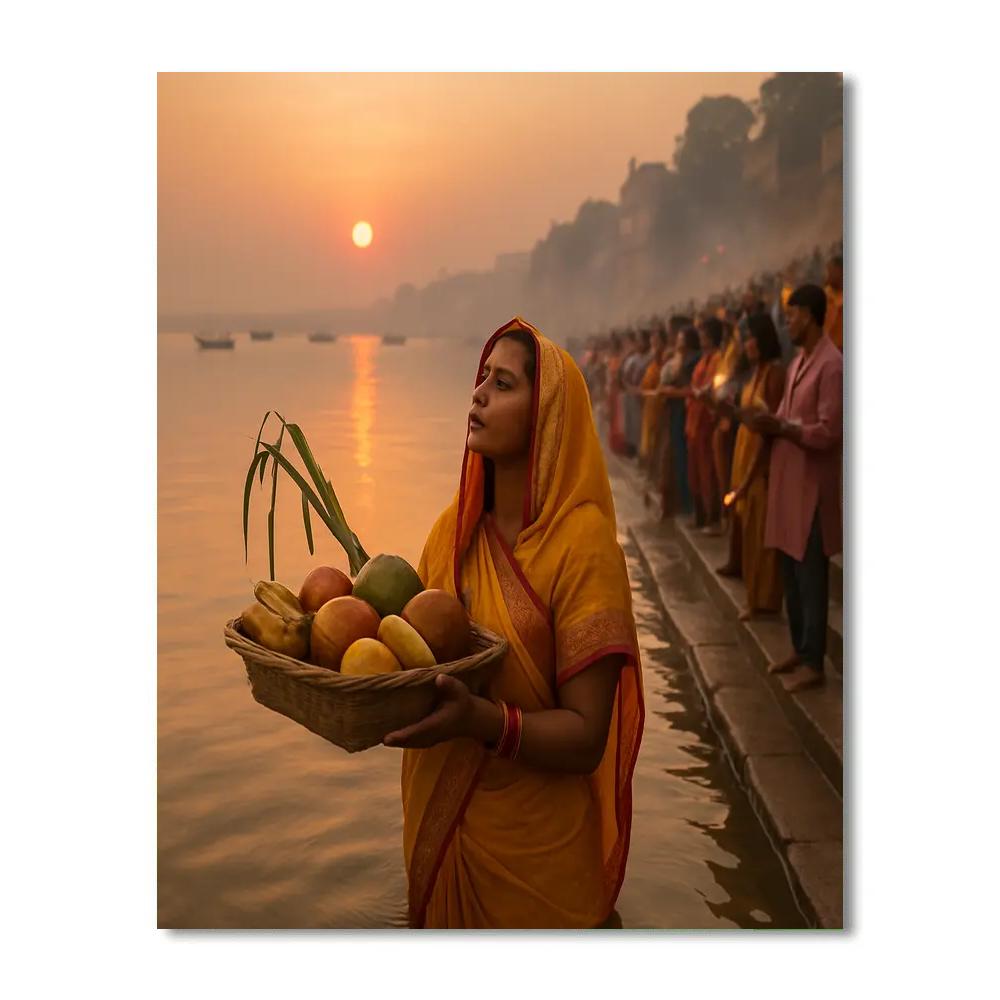 Chhath Puja At Sunrise On Ganga Ghat Number painting
