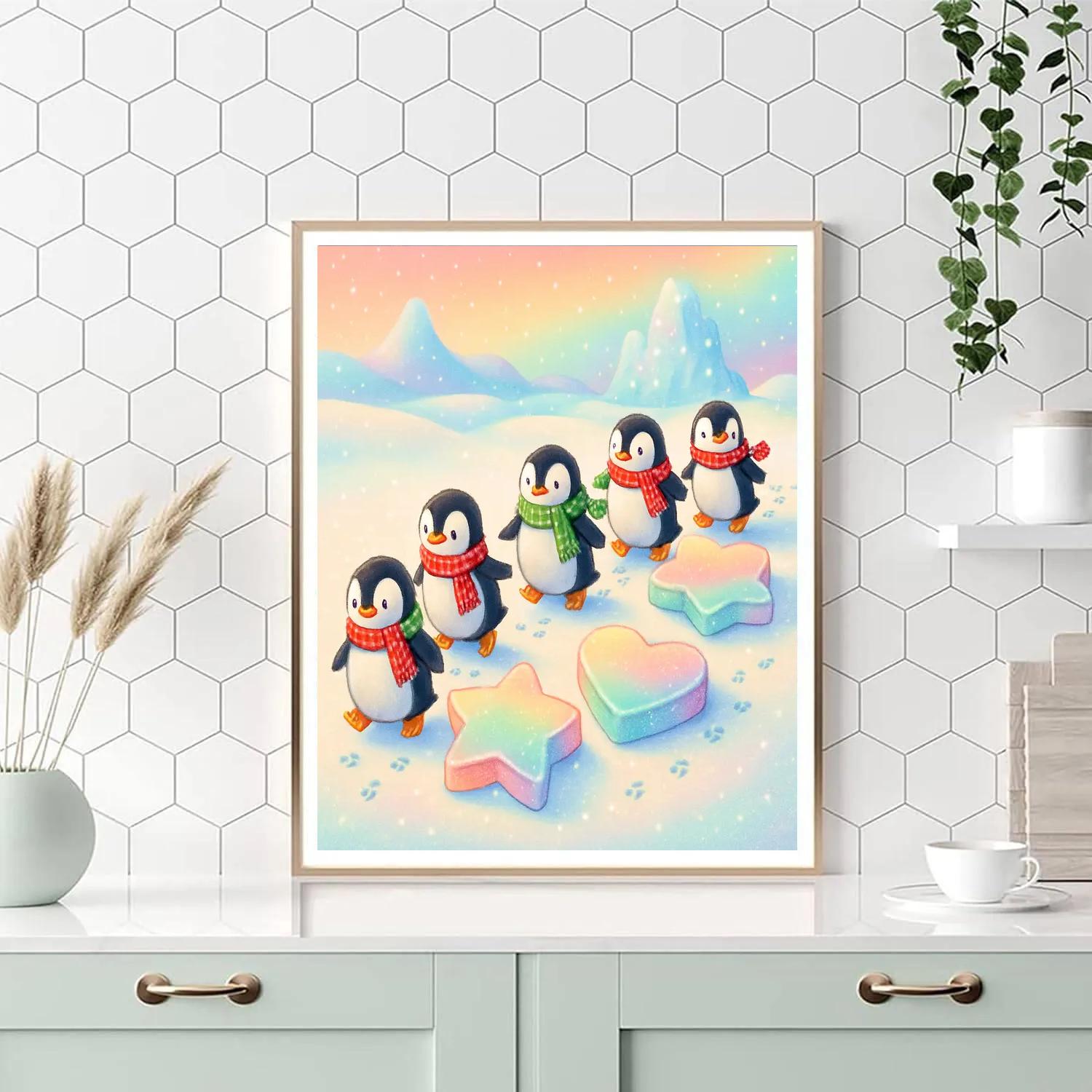 Penguin Parade On Candy Ice Floes Paint by numbers art