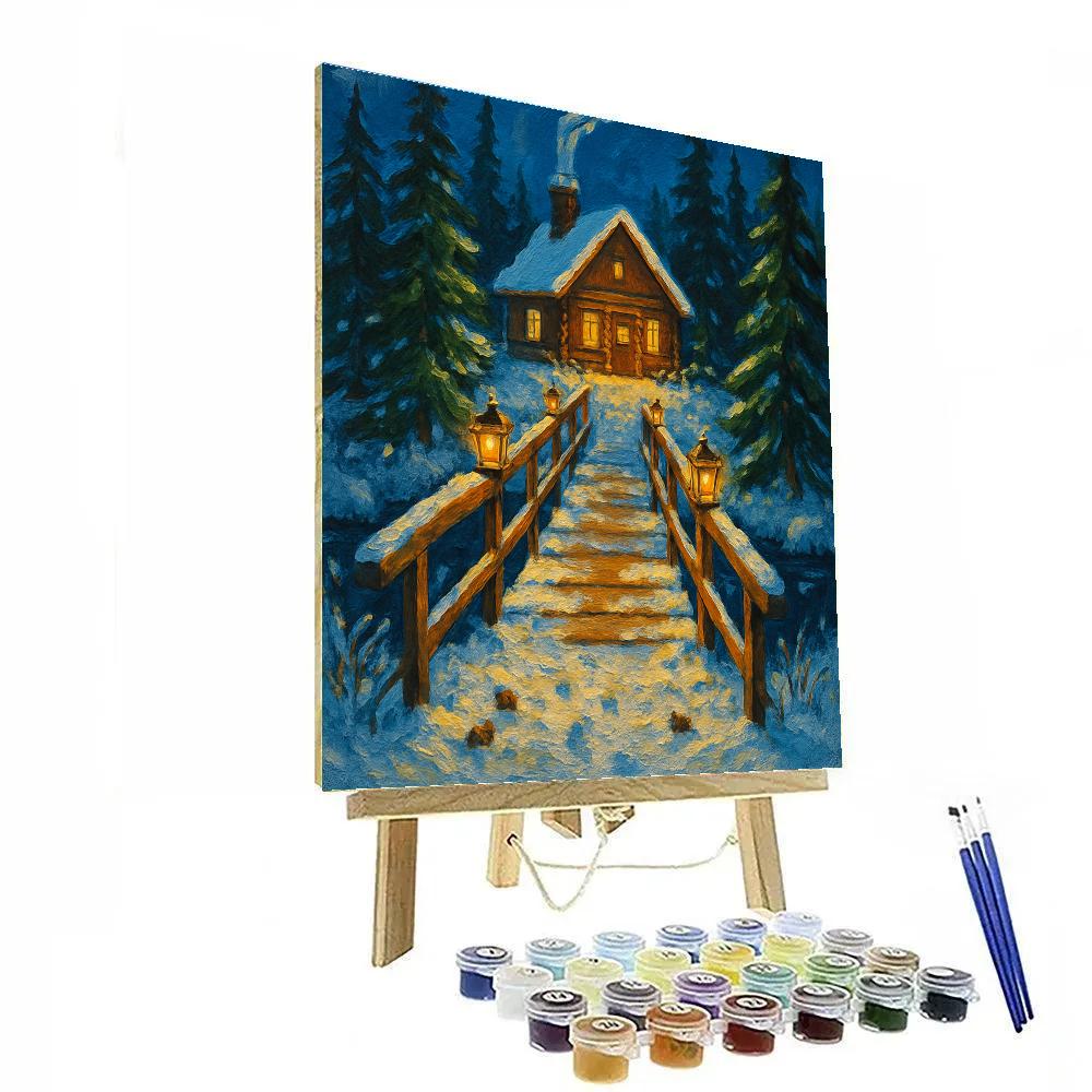 Forest Cabin With Lantern Bridge DIY paint by numbers