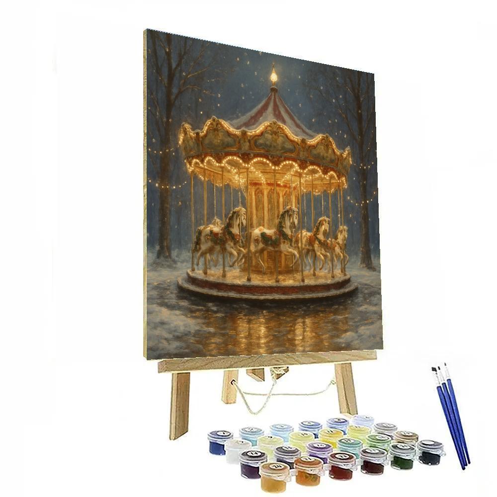 Christmas Carousel In Snowy Park painting number kit