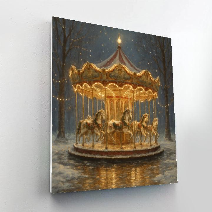 Christmas Carousel In Snowy Park painting number kit
